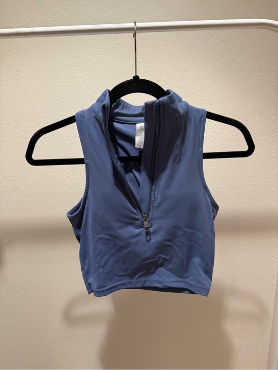 Vitality Tops - Women's Blue Sleeveless Zip-Front Crop Top